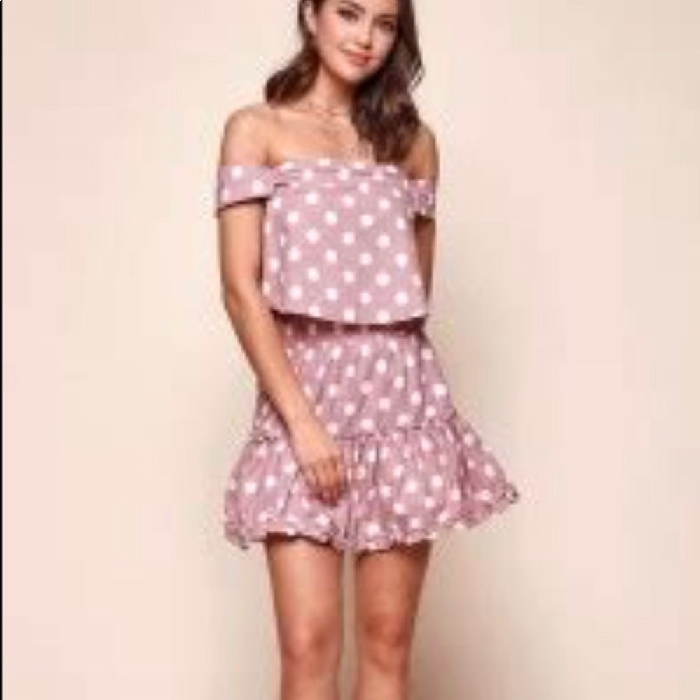 Pink polka dot matching skirt set